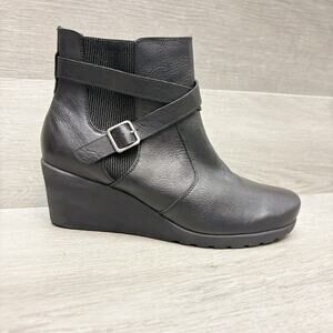 Abeo Wedge Ankle Boots BioSystem Black Leather Comfort Side Zip Booties 10.5M